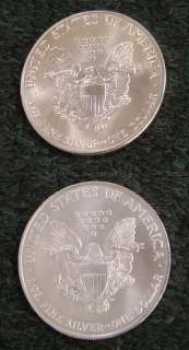   EAGLE 1 ounce SILVER dollar coins=1986+1996(lowest mintage) Lot  