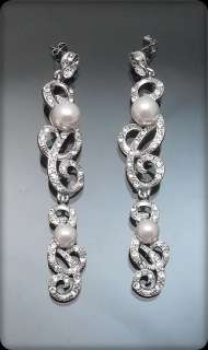 Vintage st Pearl Chandelier Crystal Earring Silver tone  