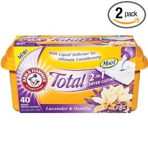 Arm & Hammer Total 2 in 1 Dryer Cloths, Lavender and Vanilla, 40 Count 