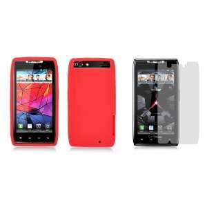   Red Silicone Soft Skin Case Cover + ATOM LED Keychain Light + Screen