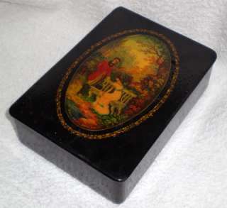 Russian Lacquer Hand Painted Box Vintage Signed Boxes Pushkin Onegyn 