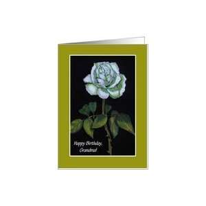  White Rose in Color Pencil Happy Birthday, Grandma Card 