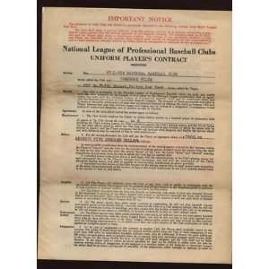  1946 St. Louis Cardinal Player Contract Theodore Wilks 