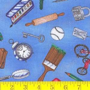   45 Wide Common Things Blue Fabric By The Yard Arts, Crafts & Sewing