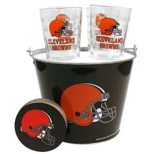  Cleveland Browns NFL Metal Bucket, Satin Etch Pint Glass 