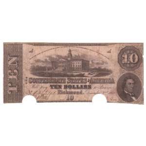 1862 U.S. Civil War Confederate States $10 Note 