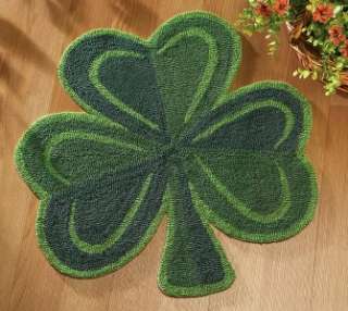 IRISH SHAMROCK SHAPED GREEN HOOKED DECORATIVE AREA RUG NEW  