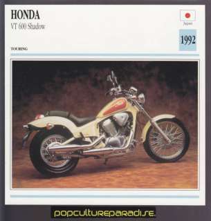 1992 HONDA VT 600 Shadow MOTORCYCLE Picture ATLAS CARD  