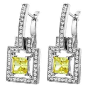   TW Diamond & Yellow Quartz Fashion Earrings in 14k White Gold Jewelry
