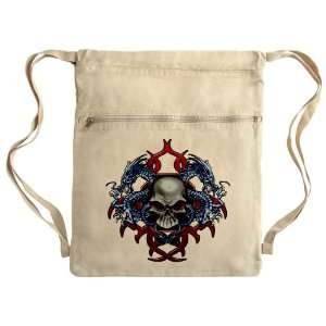  Messenger Bag Sack Pack Khaki Skull With Dragons 