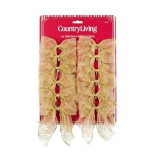 Country Living Vintage Christmas 12ct Small Bows Gold Sheer with Gold 