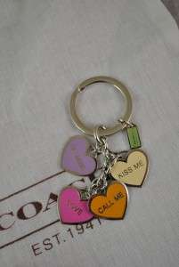 NEW COACH KEY CHAIN CONVERSATION HEART KEY FOB WITH DUST BAG, GIFT 