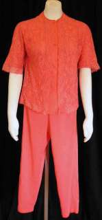 Vintage Coral 2 Pc Nylon Pajama Set Vanity Fair 1950S  