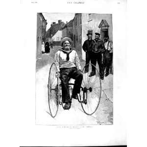  1891 Old Sailor Jack Bicycle Street Scene Rainey Print 