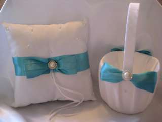 Beautiful white satin with Pool ribbon wedding set includes flower 