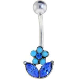    Petite Turquoise Pansy Sapphire Blue Gem Belly Ring: Jewelry