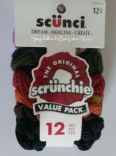 12 Hair Scrunchies Rib Knit Fabric Holders Assorted Dark Colors  