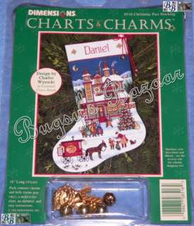 CHRISTMAS PAST STOCKING Counted Cross Stitch Charts & Charms Kit   C 