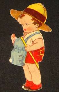 Little Boy SCRAP Dressed as FARMER Straw Hat & SEED BAG  