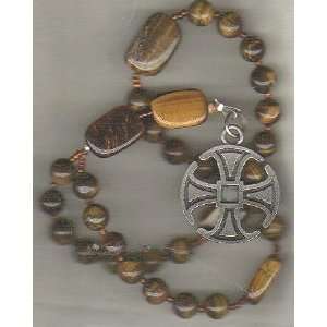    Anglican Rosary of Tiger Eye with Canterbury Cross 