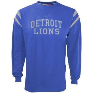  Detroit Lions Blue End Line Long Sleeve T shirt: Sports 