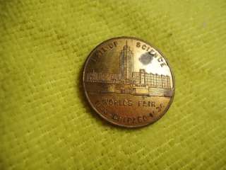 1933 1934 Hall of Science Worlds Fair Chicago Good Luck Coin Nice 