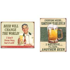 Nostalgic Beer Humor Tin Metal Sign Bundle   2 retro signs Change the 