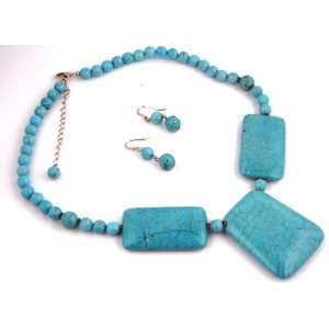  Bold Turquoise Bead Necklace Set with Matching Earrings Jewelry
