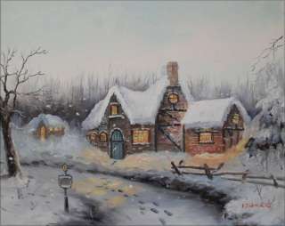   Hand Painted Oil Painting Houses in a Snowing Landscape  