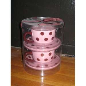   : Pink and Brown Polka Dotted Coffee Cup with Saucer: Everything Else