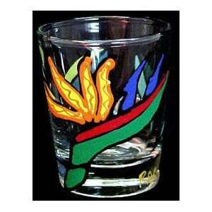 Bird of Paradise Design   Hand Painted   Collectible Shot Glass   2 oz 