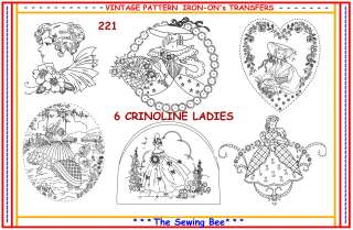 221   6 New Crinoline lady embroidery transfer patterns NEW!  