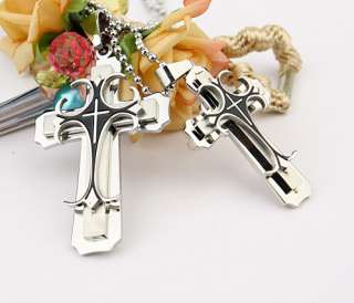 Silver & Black Crucifix Stainless Steel Pendant Cross Steel Cross 