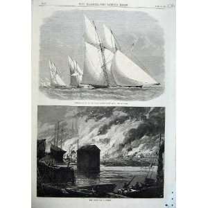  1870 Schooner Ship London Yacht Club Fire Quebec Art