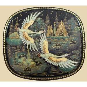   Russian Lacquer Box #3164 Swans Flying Russian North 