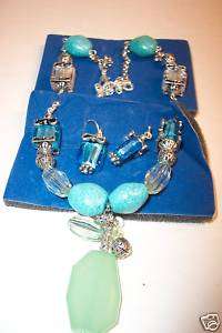 Turquoise with Seaglass Accented Necklace & Earrings Se  
