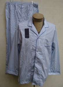 New Daniel Mens L Pajamas Shirt Pants Robe 100% Cotton Blue Khaki 