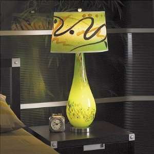   Table Lamp in Spruce with Built In Night Light and Multi Colored Shade