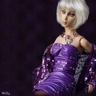 16SYBARITE. TYLER  PURPLE LEATHER DRESS / LONG SEQUIN BLOUSE 