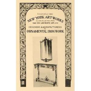  1919 Ad NY Art Works Ornamental Iron Mirror Hall Stand 
