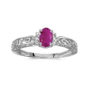  10k White Gold Oval Ruby And Diamond Ring (Size 5.5 