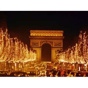  A Night View of the Arc De Triomphe and the Champs Elysees 