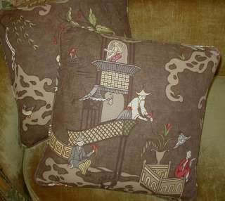 Scalamandre Fabric Print Custom Designer Throw Pillows Brown New Set 2 