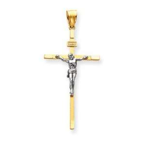  14k Two tone Gold INRI Crucifix Cross Pendant: Jewelry