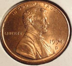 1994 D AU Lincoln Cent / DMM / error coin (dhh1956)  
