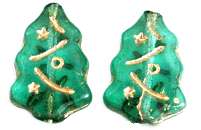 Emerald Green w Gold Holiday Tree Glass Charms Beads  
