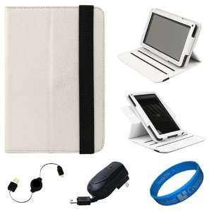  SumacLife White Textured Leather Folio Case Cover with 