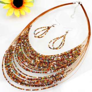 NEW Coffee Mix Glass Seed Bead Necklace Earrings 1 SET  