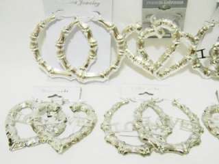   of 6 Mixed Bamboo Silver Earrings Heart Hoop Sexy Love Design  