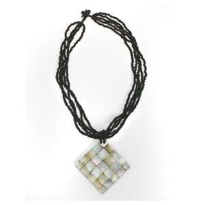 Mother of Pearl Shell and Beads Black Multi Strand Necklace Square 